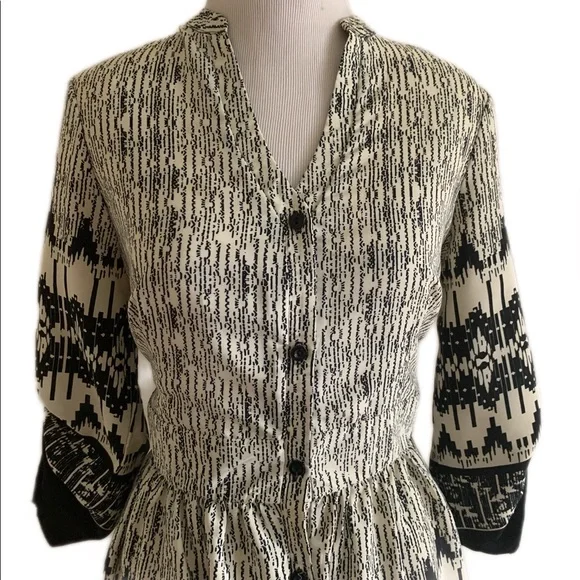 Charming Charlie Black Cream Button Down Midi Dress Size Small Wednesday Addams - Picture 11 of 16